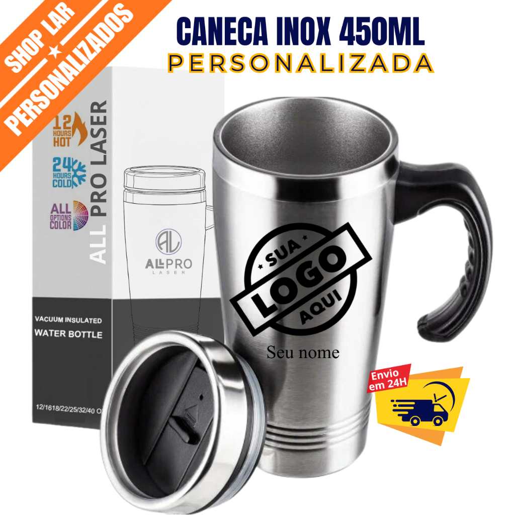 Copo Caneca Térmica Inox 450ml Personalizada  Logo Nome Time Desenho