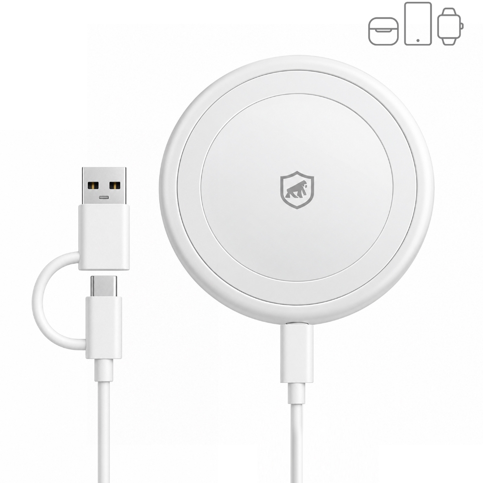 Gshield Carregador 3 em 1 Discovery 15W, Indução Magnética Compativel com iPhone, Apple Watch e AirPods