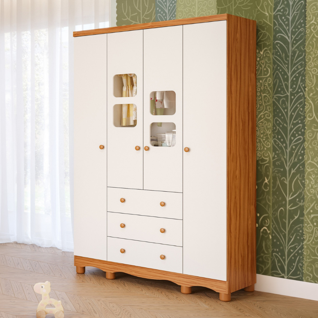 Guarda Roupa Infantil 4 Portas 3 Gavetas 100% MDF Uli