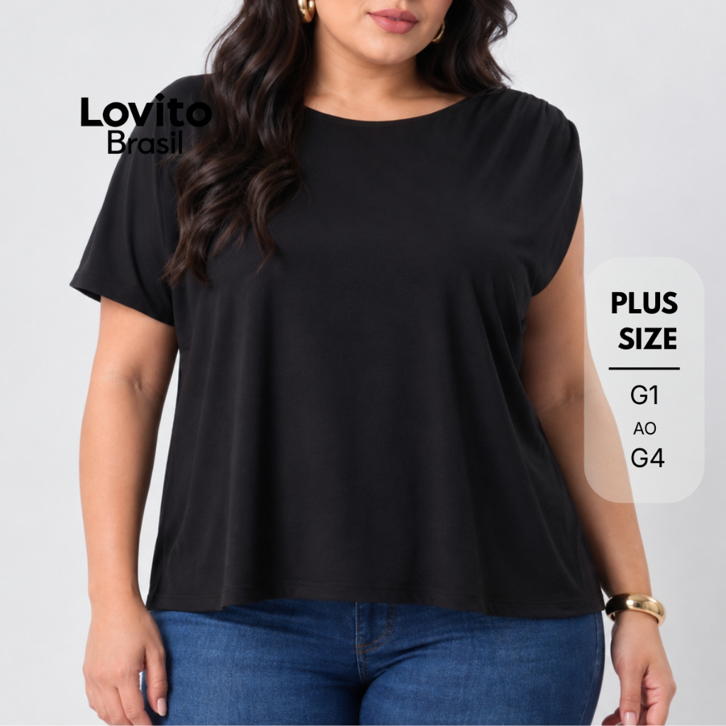 Lovito Blusa Plus Size Feminina Manga Assimétrica BLB132BRL161
