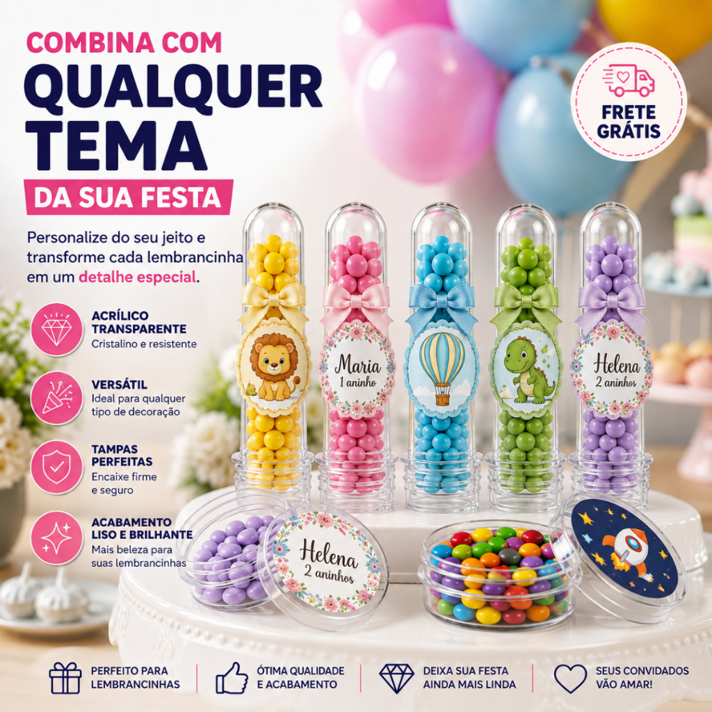 50 Tubetes Lembrancinha 13cm Decoração Aniversário Personalizar