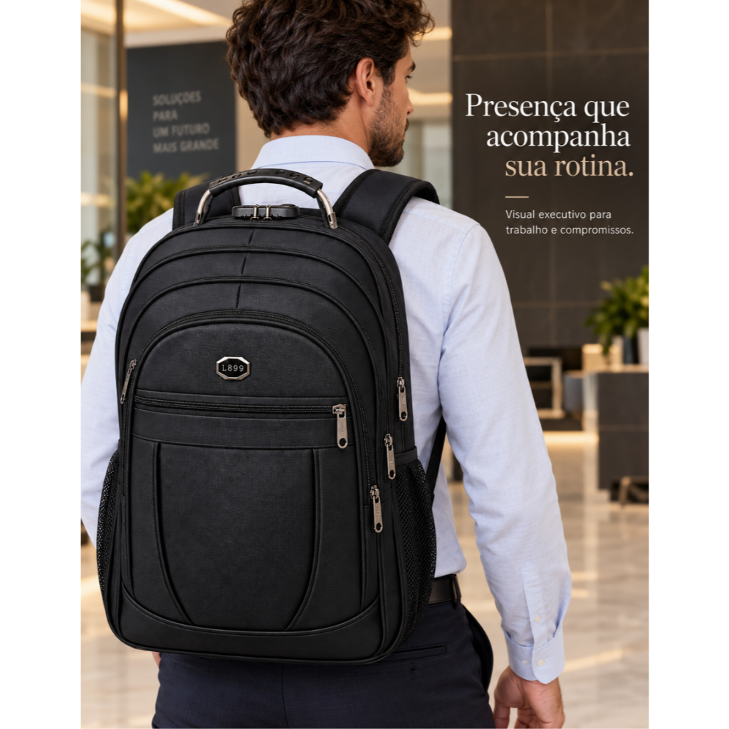 Mochila Masculina Notebook 15.6 Nylon Impermeável Reforçada Executiva Grande Capacidade Trabalho Faculdade Resistente