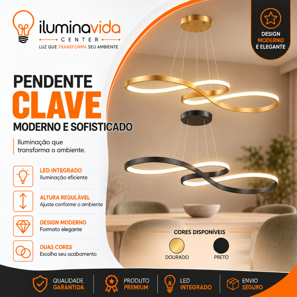 Pendente Clave Luminária De Teto Musical Preto Dourado Lustre Minimalista Moderno LED sem Controle
