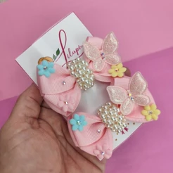 Par de Laços Jardim Encantado Infantil Borboleta com Flores Presilha Boutique