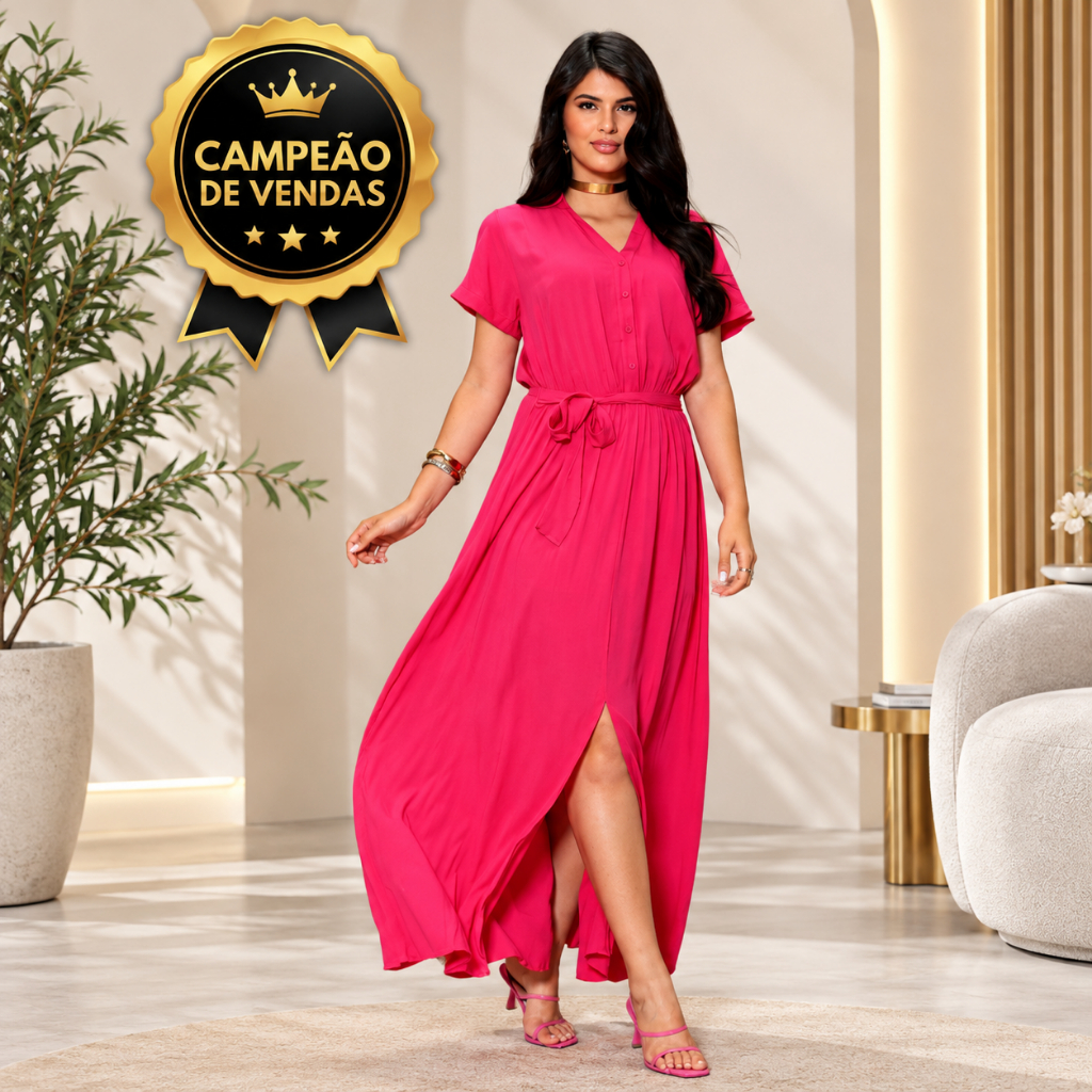 Vestido Chemise Longo Feminino Viscolinho Leve Confortável Elegante Casual Verão P M G