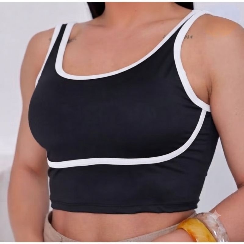 Cropped Feminino Alça Meia Fina Com Viés Confortável