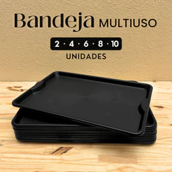 Kit até 10 Bandejas Plásticas para Restaurante 48x33cm Preta Self Service Fast Food Buffet Refeitório Lanchonete