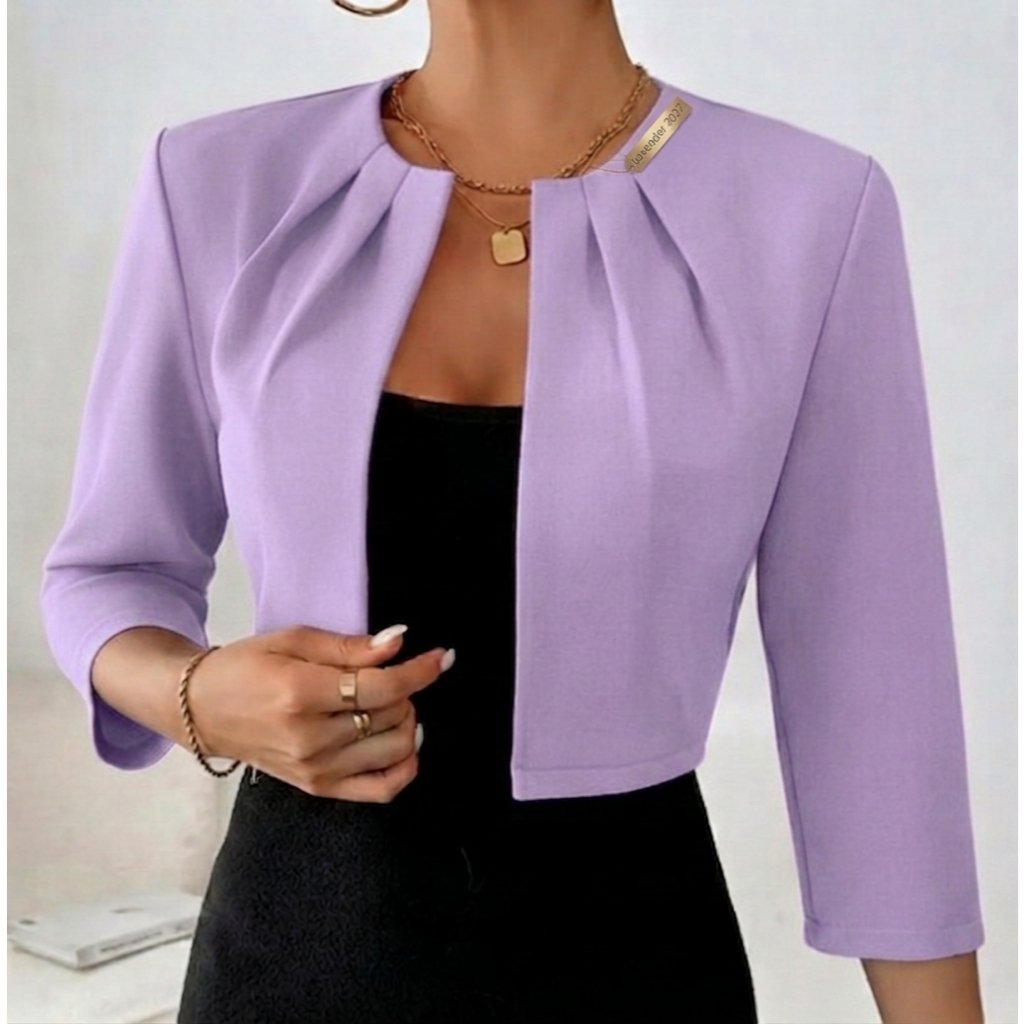 Blazer Feminino Curto de Alfaiataria Elegante Manga 3/4 Casaquinho Social Moderno