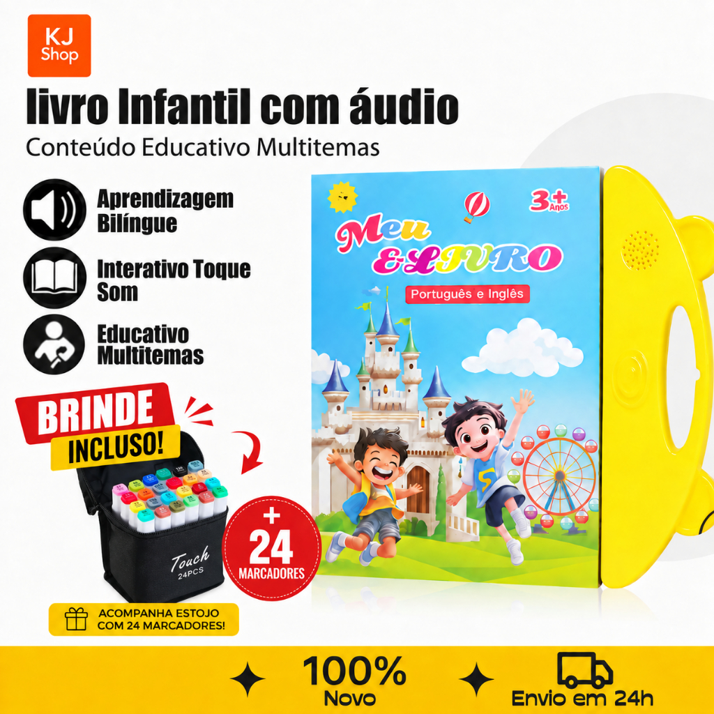 Livro Infantil Bilíngue Português Inglês Livro Interativo com Som Toque Inteligente Educativo Aprendizagem Crianças