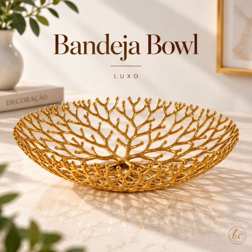 Bandeja Bowl Dourada De Luxo Premium Bandeja Metal Decorativa Vazada Para Decoração De Mesa