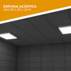 Kit 10 Espuma Acústica Lisa 50x25x2cm p/ Estúdio Controle Sonoro Tratamento Acústico Cinza Grafite