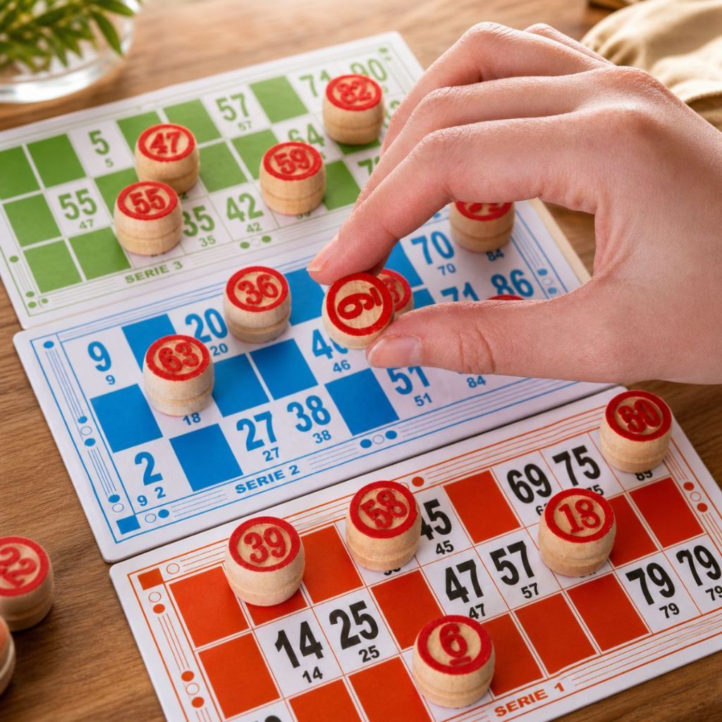 Jogo De Bingo com 90 Pedras Em Madeira 48 Cartelas numeradas