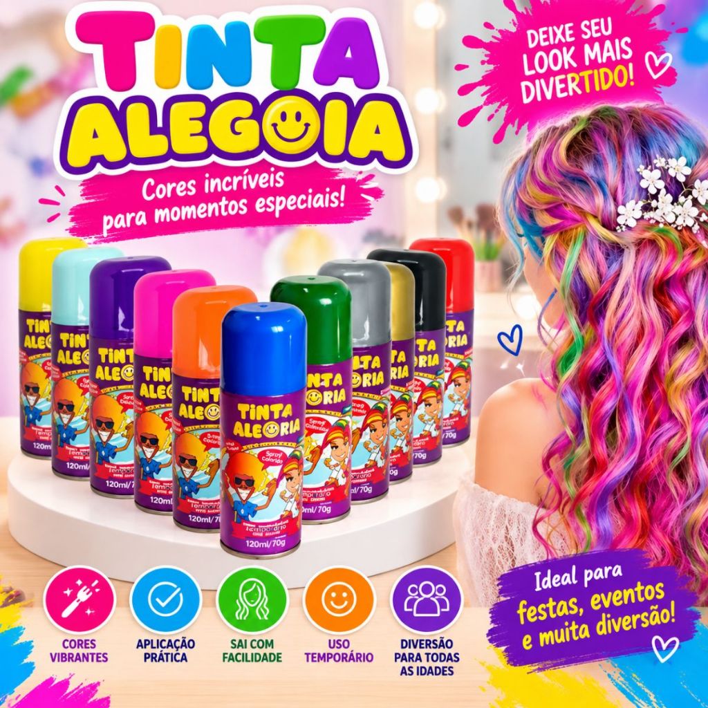Tinta Temporária 150ML Colorida Spray Para Cabelo Tinta Da Alegria Tinta Carnaval Cabelo Maluco · foto 2