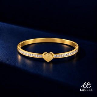 Bracelete À Prova D'água Não Escurece Hipoalergênico Coração Duplo e Cristais Semi Joia Aço Inox Premium Dourado