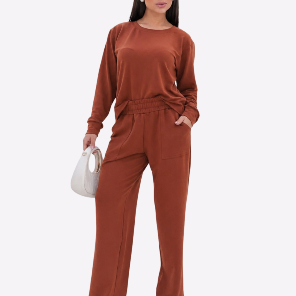 Conjunto Moletinho Feminino Inverno Aerolook Pantalona e Manga Longa
