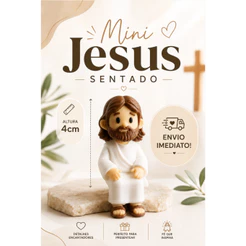 Mini Jesus Sentado Decorativo para Monitor e Prateleira - Impresso em 3D