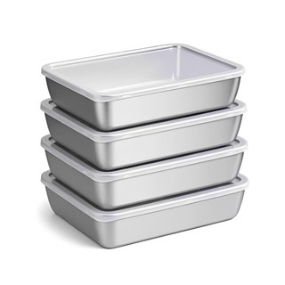 Kit 4 Caixas de Conservação Inox 304 com Tampa Transparente, Armazenamento de Alimentos para Geladeira e Forno