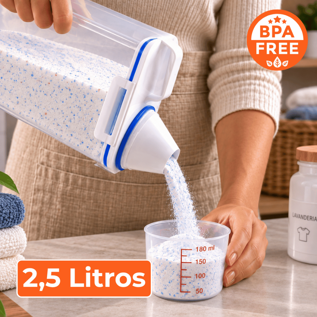 Pote Hermético 2,5L Multiuso com Copo Medidor para Alimentos Sabão Ração Pet Organizador Cozinha