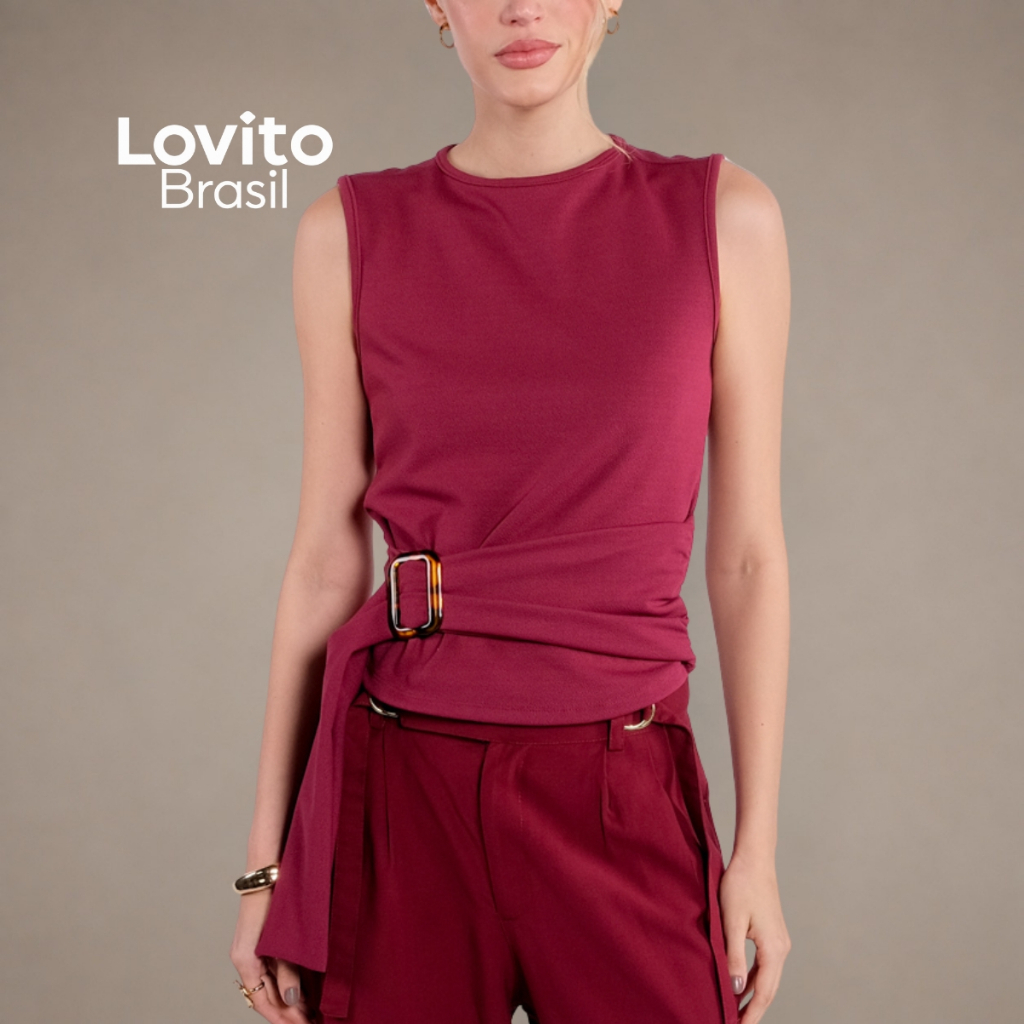 Lovito Blusa Elegante Feminina com Faixa e Fivela BLB20322062