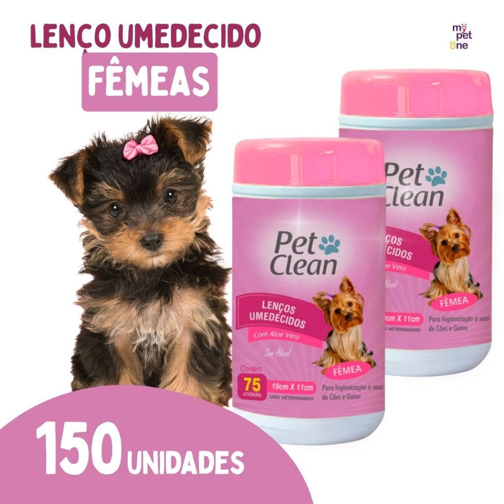 Kit 2 Lenços Umedecidos Fêmea Pet Clean para Cães e Gatos - 75 Unidades