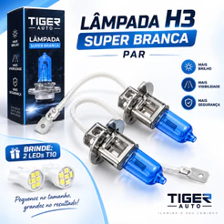 Par De Lâmpada super branca h3 + Led Lanterna T10 Brinde par 12v 55w 8500k