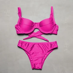 Biquíni Feminino Aro Meia taça calcinha composta elegancia verão tecido beach gloss poliamida bojo removível com forro