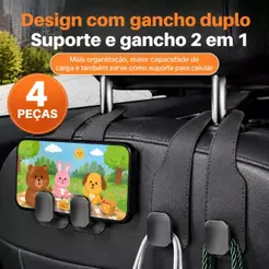 Kit 4 Ganchos para Encosto de Banco de Carro, Suporte para Bolsa e Sacola, Organizador Automotivo