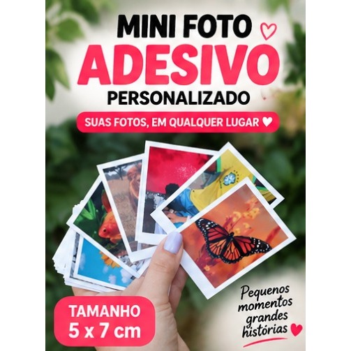 Mini Foto Adesivo Personalizado 5x7cm - Fotos Adesivas com Suas Fotos - Para Celular, Capinha e Caderno