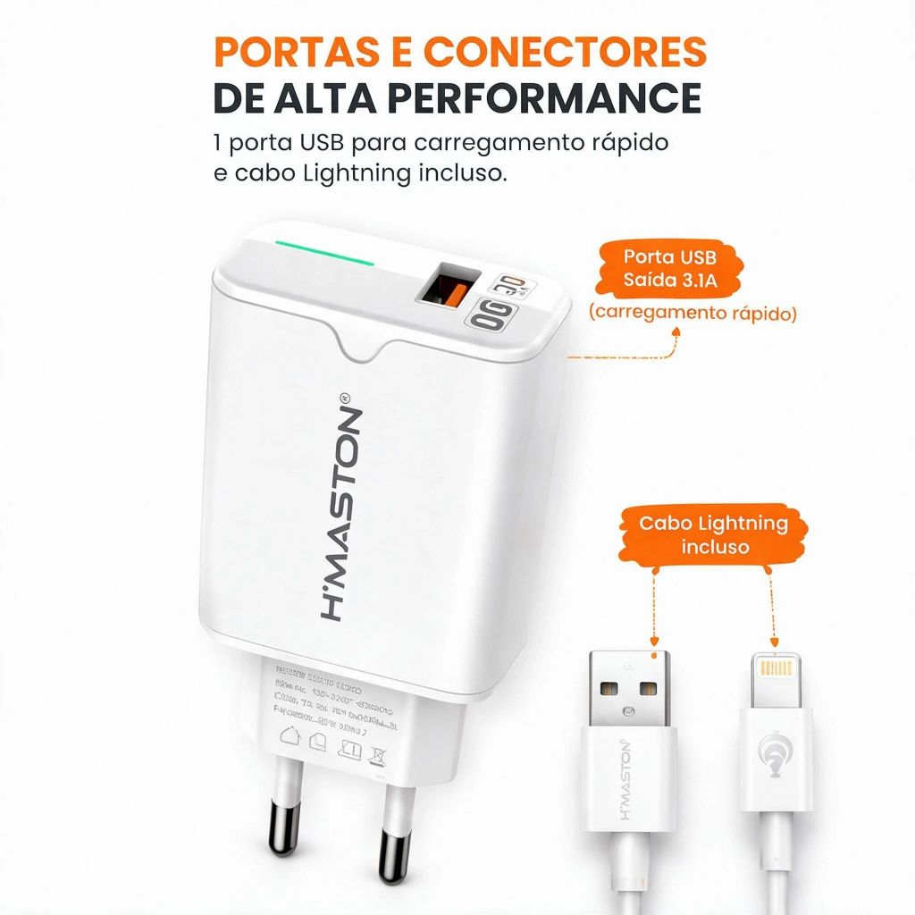 Carregador Rápido 30W PD USB‑C H'MASTON LR21‑2, Inclui Cabo Lightning, Compatível com Diversos Modelos iPhone · foto 2