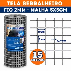 Tela Soldada Serralheiro 1,00m X 15m Fio 2,00mm Malha 5cm Algom