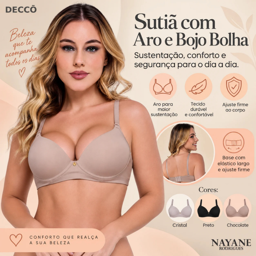 Sutiã Nayane Com Bojo Bolha Aro Alças Reguláveis Microfibra Sustentação Confortável
