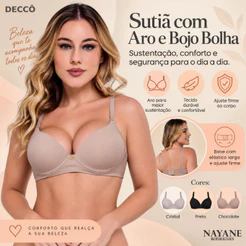 Sutiã Nayane Com Bojo Bolha Aro Alças Reguláveis Microfibra Sustentação Confortável