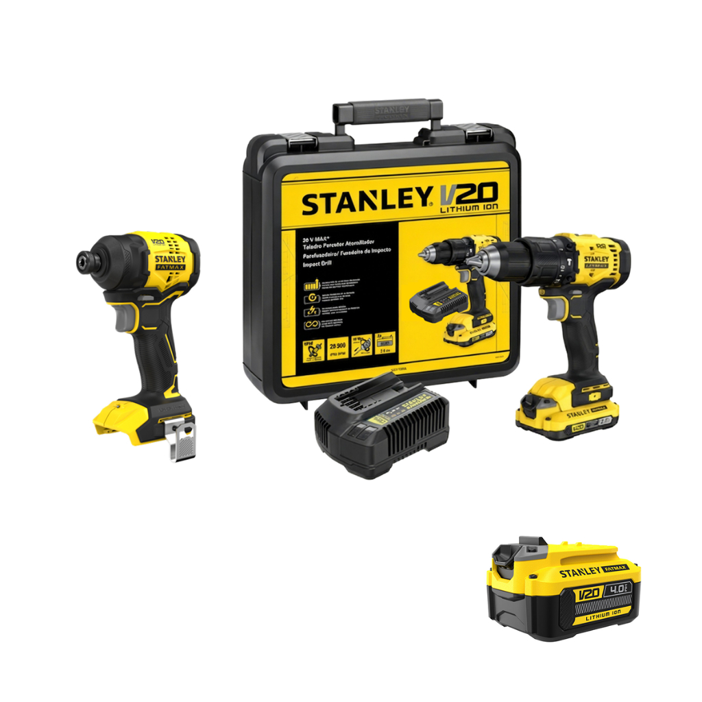 Parafusadeira e Furadeira de Impacto + Furadeira STANLEY SCD712811BD1K Ganhe Bateria 20V