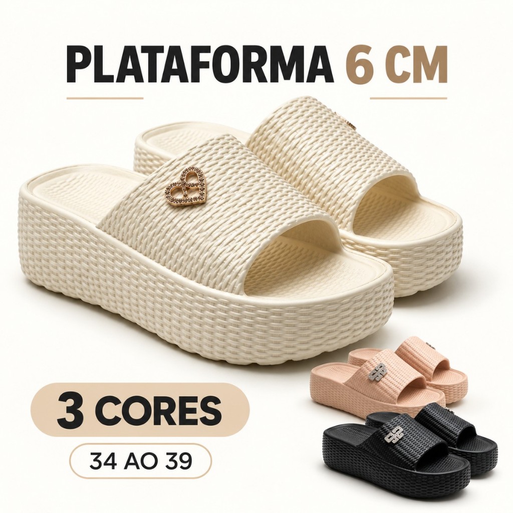 Tamanco Plataforma Feminino Flatform em EVA Slide Leve e Confortável