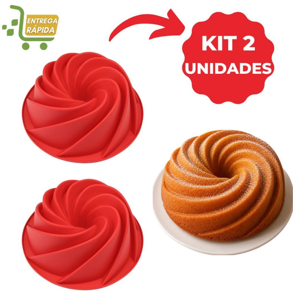 Kit 2 Formas de Silicone Espiral Bolo 25cm Airfryer Assadeira Forno