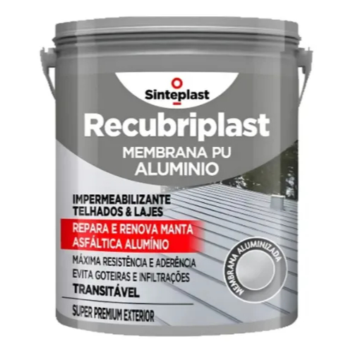 Recubriplast Membrana PU Alumínio 18kg Impermeabilizante Telhados Lajes Repara Manta Asfáltica Alumínio