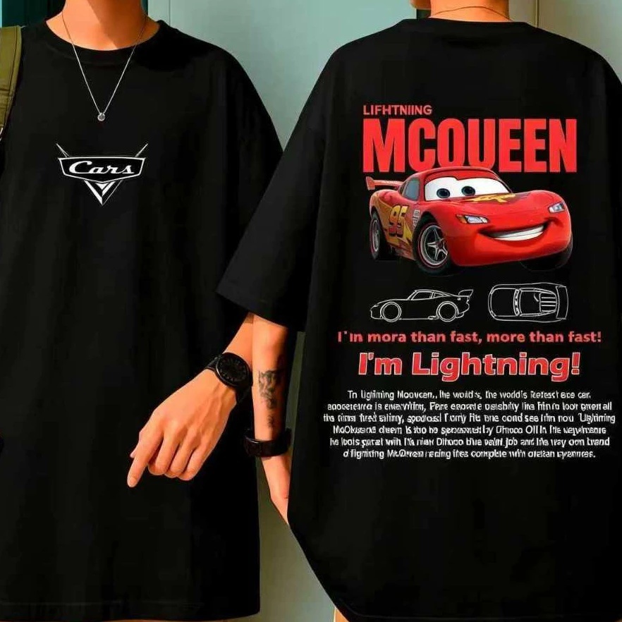 Camiseta Relâmpago McQueen Carros Oversized Unissex Estampa Frente e Costas Streetwear