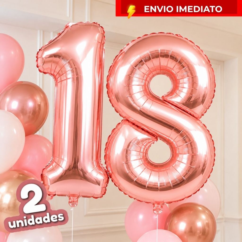 Kit 2 Balões Numerais Rose Gold 70cm Número Aniversário Idade Data Decoração Festa