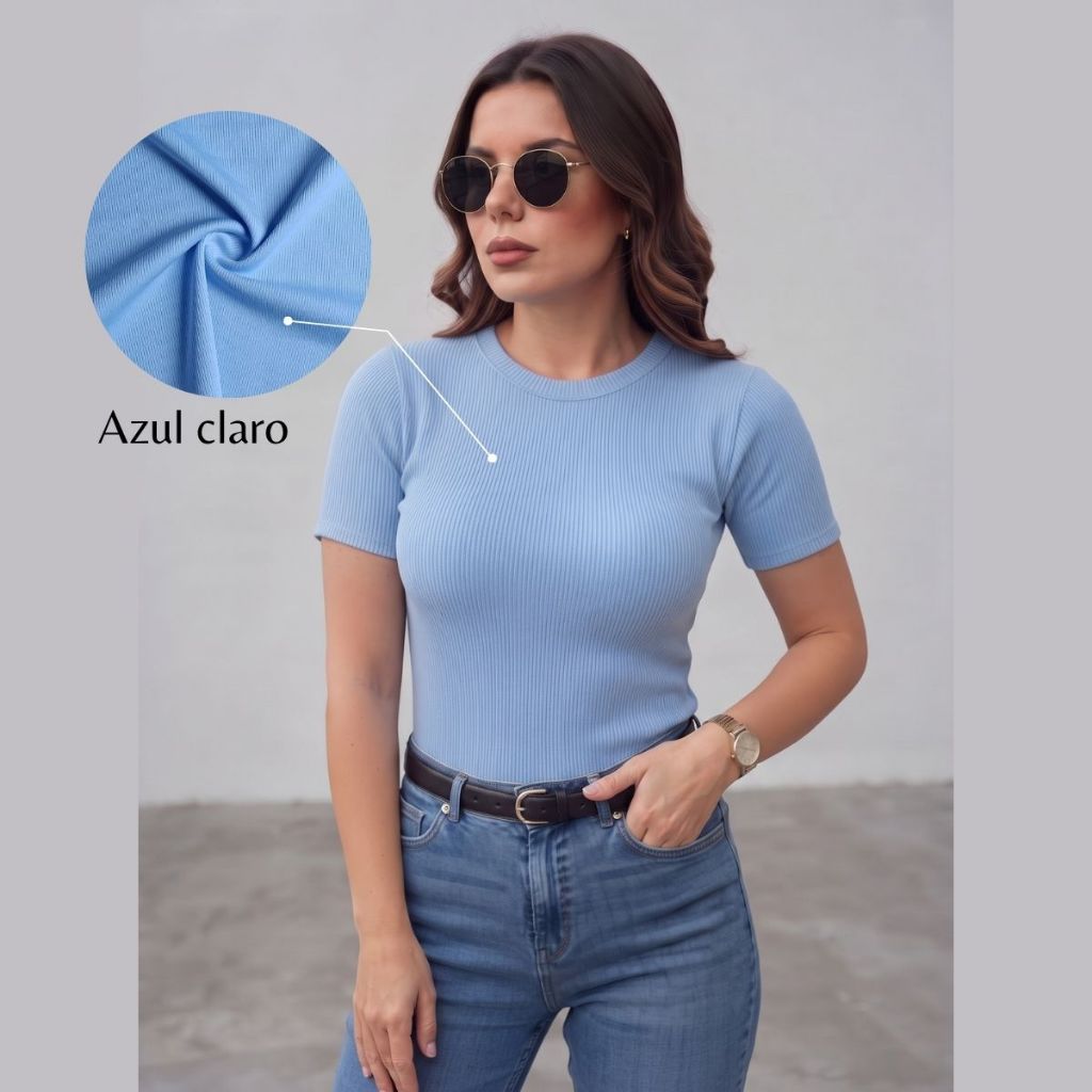 Blusa feminina manga curta LISA canelado macio confortável blusa estilosa básica elegante casual