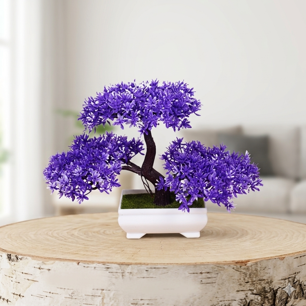 Plantas artificial decoração Bonsai Realista Com Vaso Enfeite Decorativa Roxo