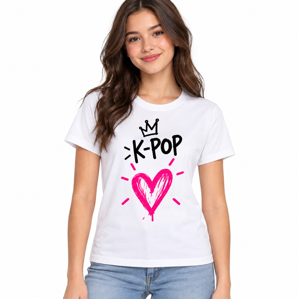 Camiseta estampada k-pop menina 100% algodão infantil juvenil do 10 ao 16 zero transparência
