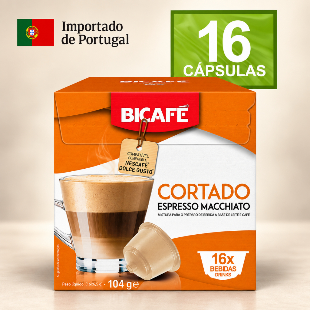 Cortado Sem Açúcar Bicafé Compatível Maquinas Dolce Gusto 16 Cápsulas Importadas
