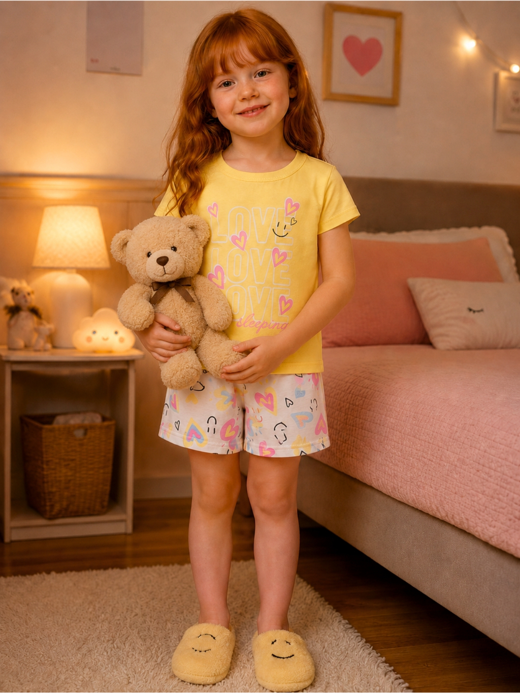 Kit 2 Peças Pijama Infantil Brilha no Escuro Feminino Algodão Manga Curta Verão · foto 2