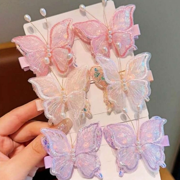 par de presilha para cabelo infantil, bebe, elegante com bordado de borboleta e perola