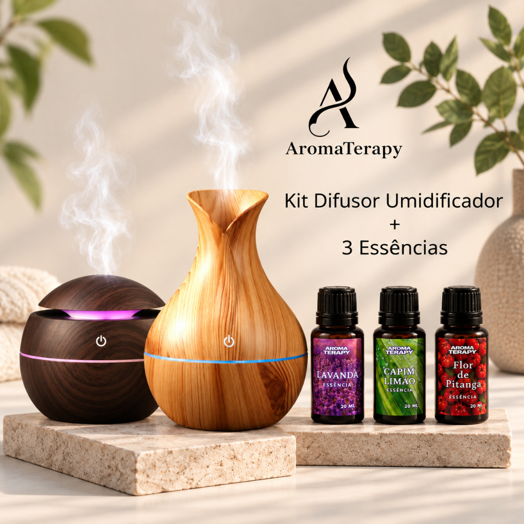 Umidificador De Ar + 3 Essências Hidrossolúvel | Difusor de Ambiente 200ml | + Essências 20ml Brinde