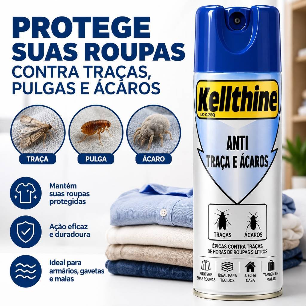 Spray Anti Traça E Ácaro Kellthine 360ml Combate Pulgas Alergia Rinite Colchão Cama Box Roupa De Cama Gaveta Eficaz