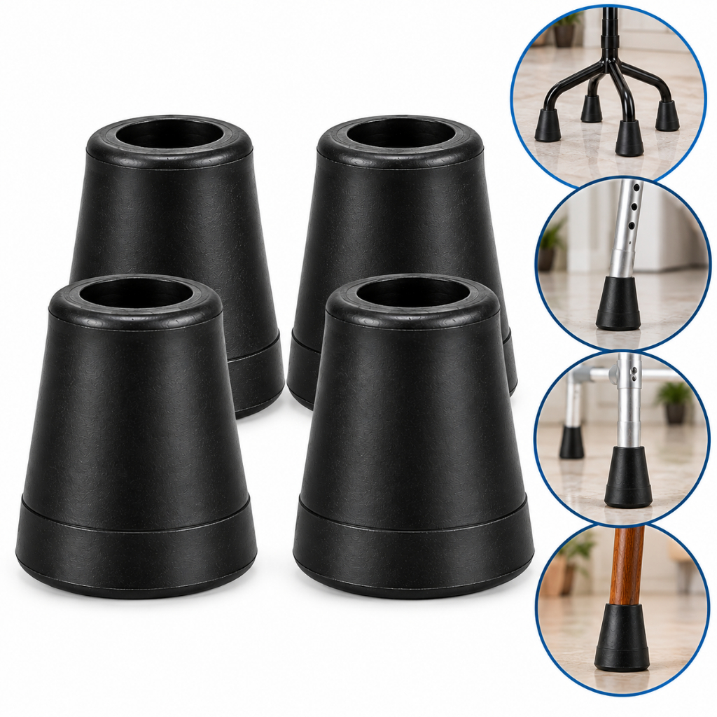 Kit 4 Ponteiras Pé de Borracha 5/8 para Bengala Muleta Andador com Reforço Interno