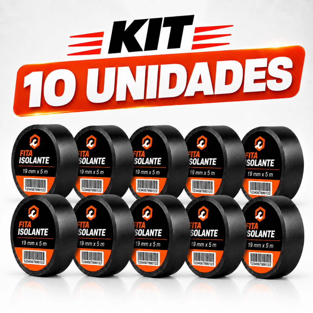 Kit 10 Fita Isolante preta Antichama Profissional Alta Fixação Aderência Elétrica Resistente Fogo