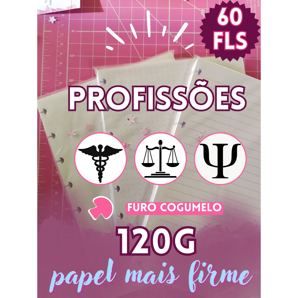 Refil de Folhas Offset 120g Caderno Inteligente/Discos Profissão-LOGO-curso-graduação-miolo personalizado