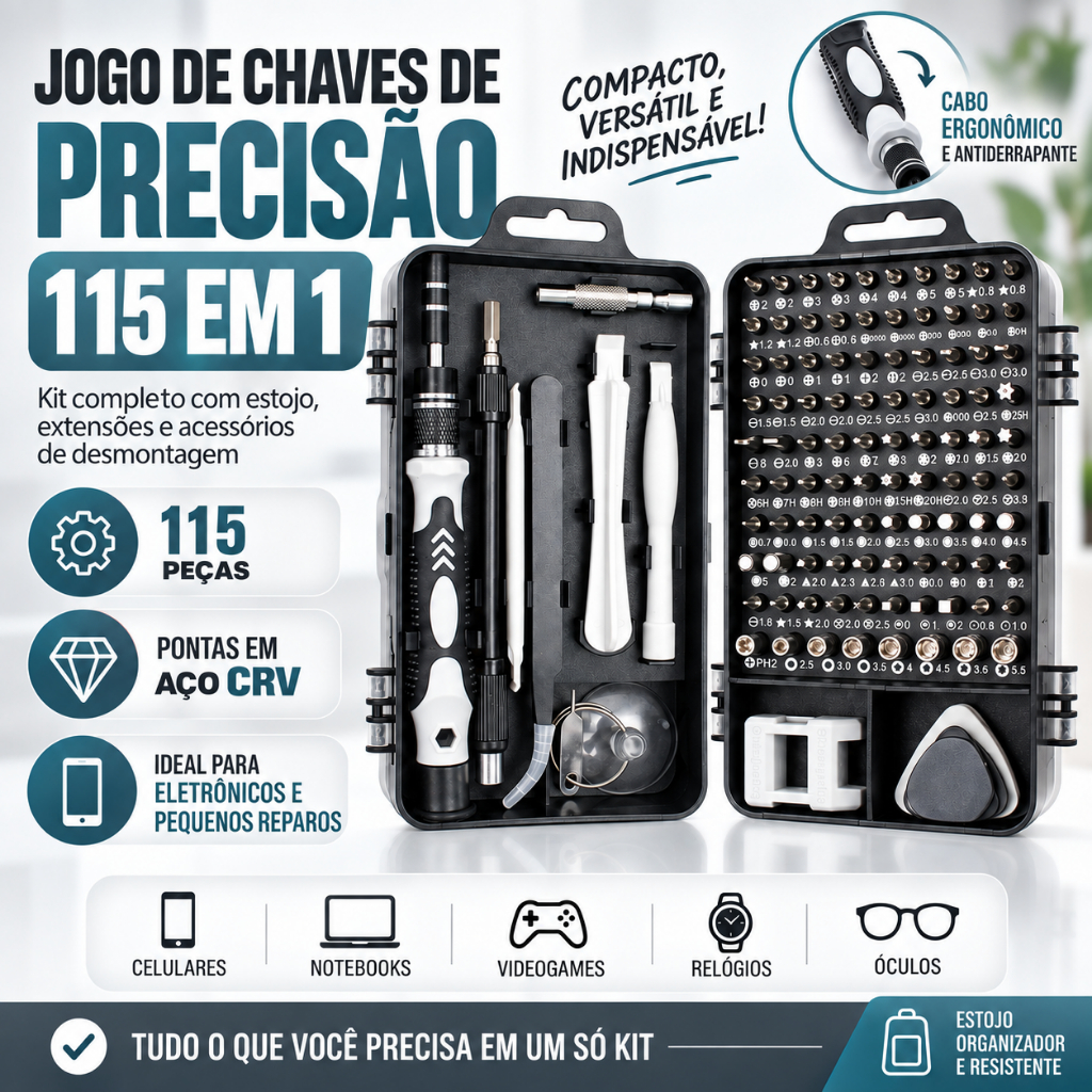 Jogo de Chaves de Precisão 115 em 1 Multiuso Torx Celular